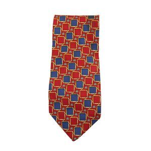 Paolo Gucci Vintage Mens Silk Square Print Wide Necktie Red Navy Blue